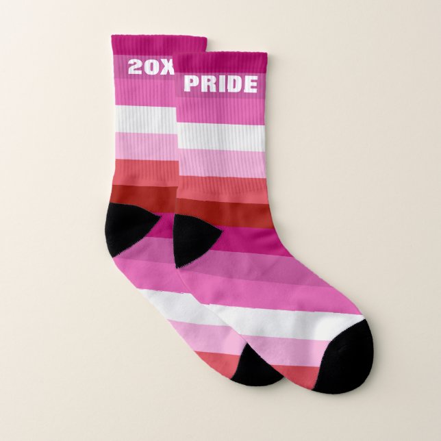 Calcetines Bandera del Orgullo Lesbiano Rosa, Blanco, Bandas  (Par)
