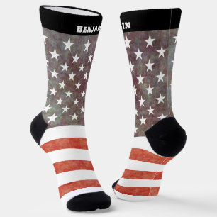 Calcetines Bandera estadounidense personalizada con nombres m