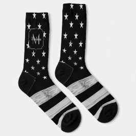 Calcetines Bandera estadounidense Rustic Wood Black White Ame