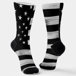 Calcetines Bandera estadounidense Rustic Wood Black White Pat