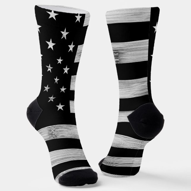 Calcetines Bandera estadounidense Rustic Wood Black White Pat (Angular)