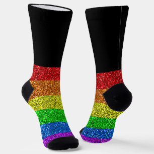 Calcetines Bandera LGBT vibrante arcoíris brillo destello en 