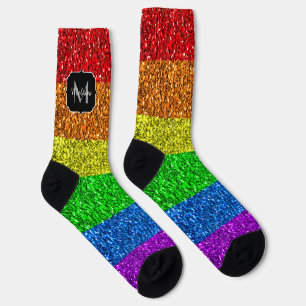 Calcetines Bandera LGBT vibrante arcoíris brillo destello Mon