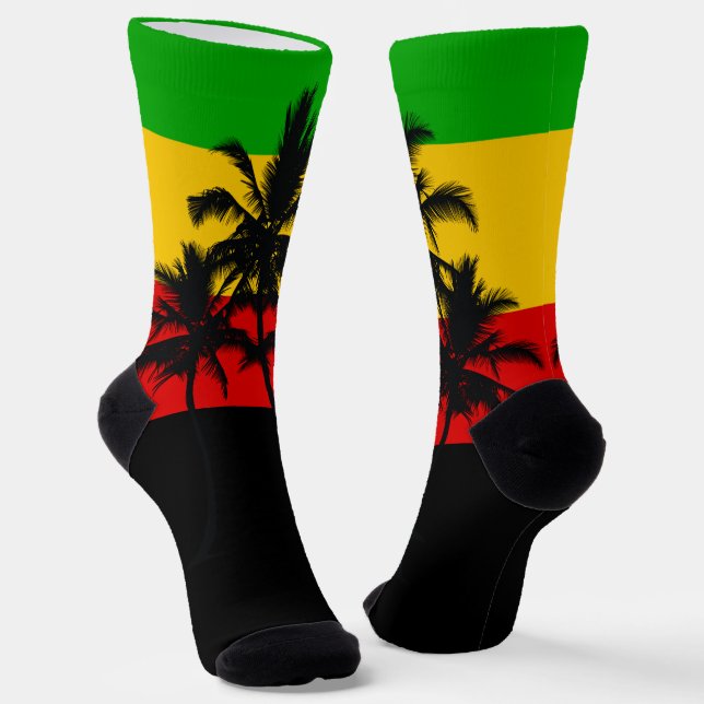 Calcetines Bandera Rasta Rayada Palmeras Tropicales (Angular)