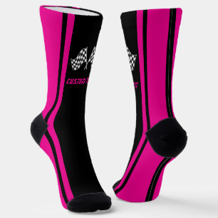 Calcetines Banderas de coches de Carreras rayadas rosadas - P