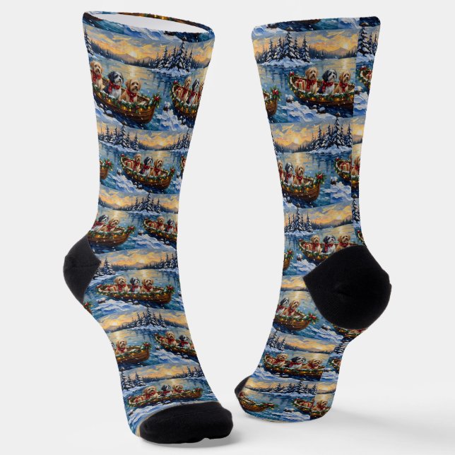 Calcetines Barca de vacaciones de Navidad de Lhasa Apso (Angular)