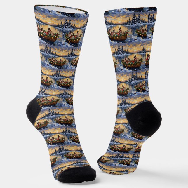 Calcetines Barco de Navidad con Gatos Siameses (Angular)