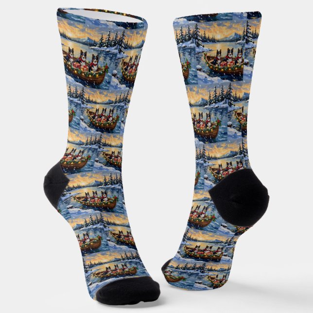 Calcetines Barco de Navidad de Collie Áspero Fiesta (Angular)