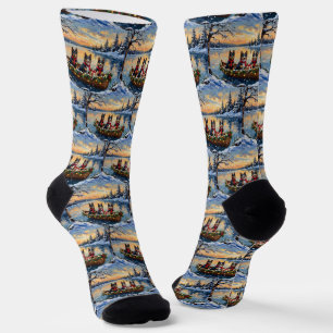 Calcetines Barco de Navidad de Finnish Lapphund Vacaciones