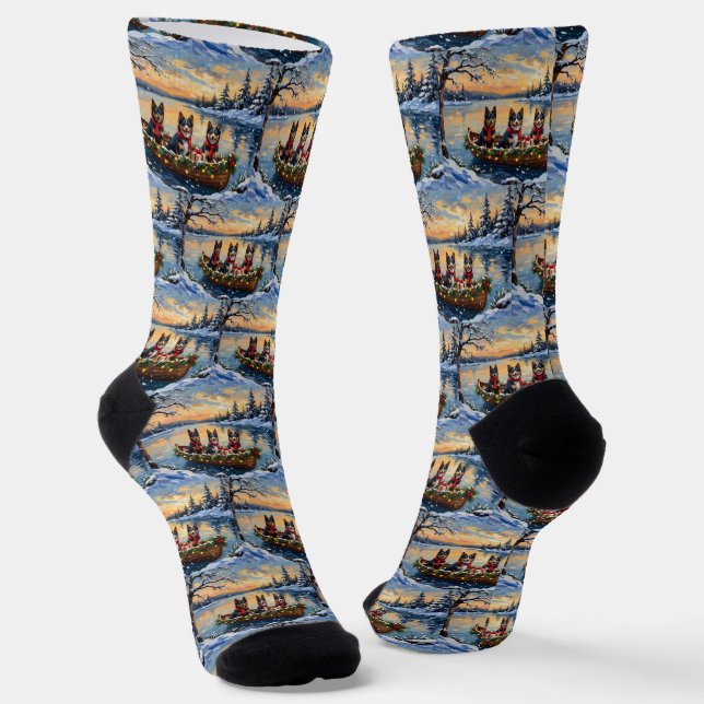 Calcetines Barco de Navidad de Finnish Lapphund Vacaciones (Angular)