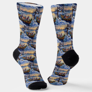 Calcetines Barco de Navidad de Gato Azul Oriental Fiesta