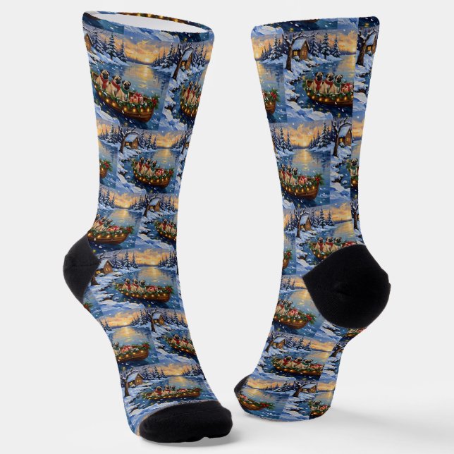Calcetines Barco de Navidad Pug Fiesta (Angular)