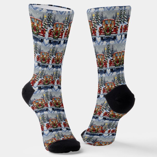Calcetines Basenji Christmas Red Truck Holiday (Angular)