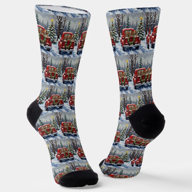 Calcetines Basset Hound Christmas Red Truck Holiday (Angular)