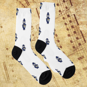 Calcetines Batería de Banda de Música Gato Azul Marino Dorado