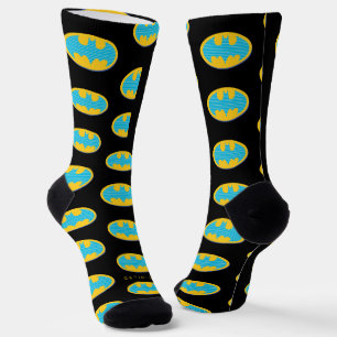 Calcetines Batman   Símbolo de franjas cian