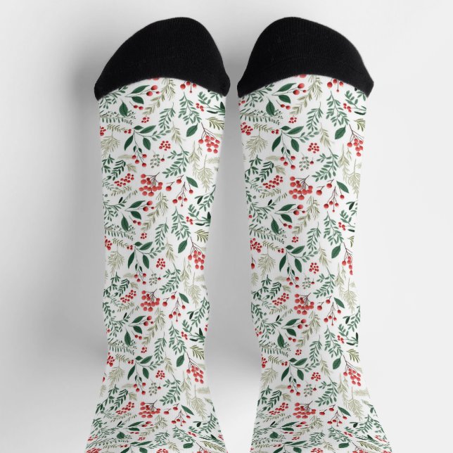 Calcetines Bayas rojas de acebo de Navidad (Arriba)