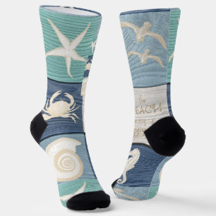 Calcetines Beach Happy Place Blue Aqua Old Wood Sea Socks