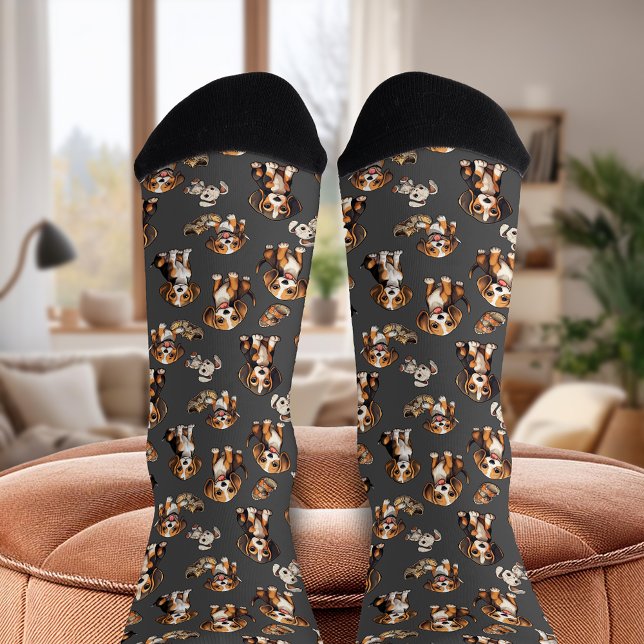 Calcetines Beagle Puppy Playas De Cachorros Gris (Beagle Puppy Playful Puppies Gray Socks)
