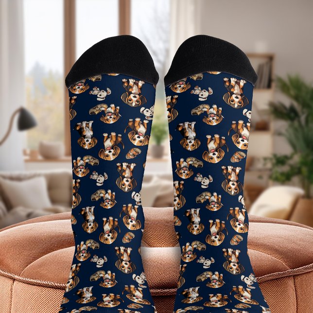Calcetines Beagle Puppy Puppies Playas Cachorros Azul (Beagle Puppy Playful Puppies Blue Socks)