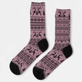 Calcetines Bebé Chica Rosado Reindeer Sweater Mirando a Navid