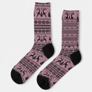 Calcetines Bebé Chica Rosado Reindeer Sweater Mirando a Navid