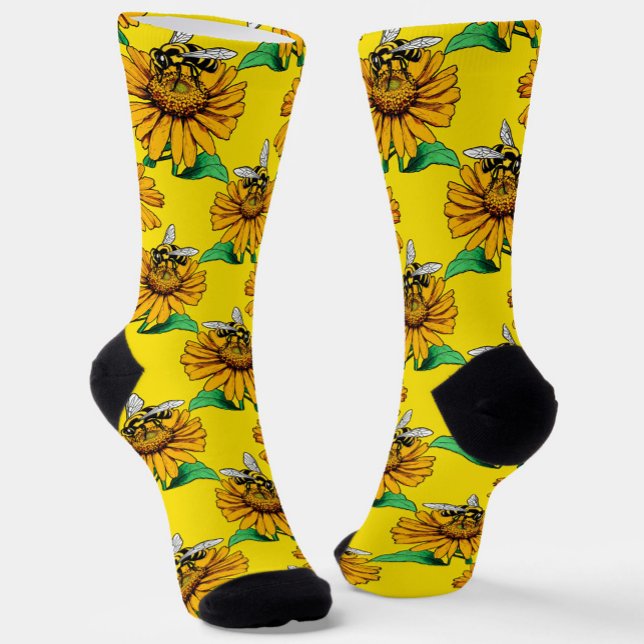 Calcetines Bee on Sunflower Flower Pattern Design Yellow  (Subido por el creador)