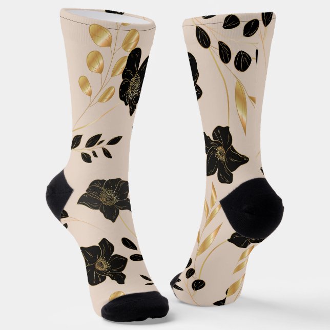Calcetines beige con patrones florales negros y do (Angular)