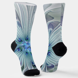 Calcetines Belleza floral abstracta flor pastel azul moderna