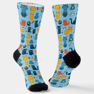 Calcetines Bellos gatos kawaii, jugando con juguetes blanco b