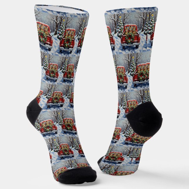 Calcetines Bengal Cat Christmas Red Truck Holiday (Angular)