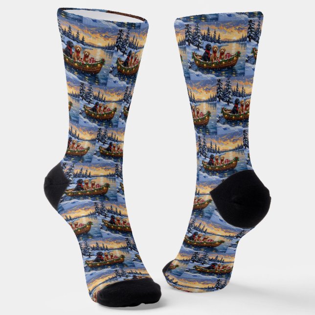 Calcetines Bernedoodle Christmas Boat Holiday (Angular)