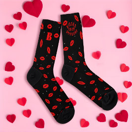 Calcetines Besos para el novio Red Lipstick Black Socks