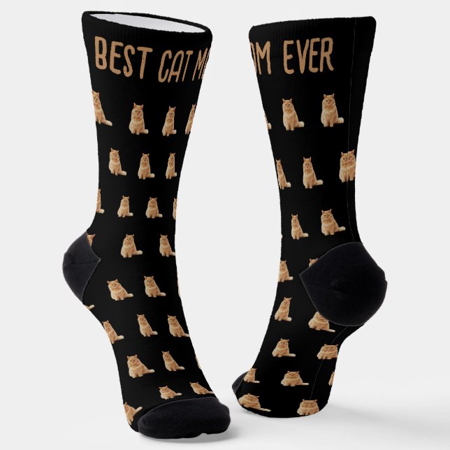 Calcetines Best Cat Mom Ever Pet Photo Pattern Black (Angular)