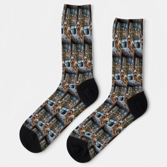 Calcetines Biewer Terrier con Luces de Navidad Fiesta (Izquierda)
