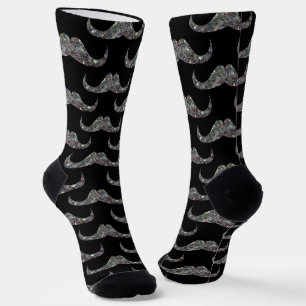 Calcetines Bigote falso brillante plateado patrón negro