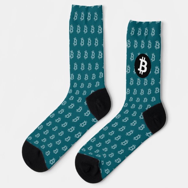 Calcetines Bitcoin Verde Azul Oscuro (Estilo 2) (Izquierda)