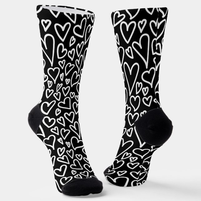 Calcetines Black and White Hearts Love Pattern Socks (Angular)