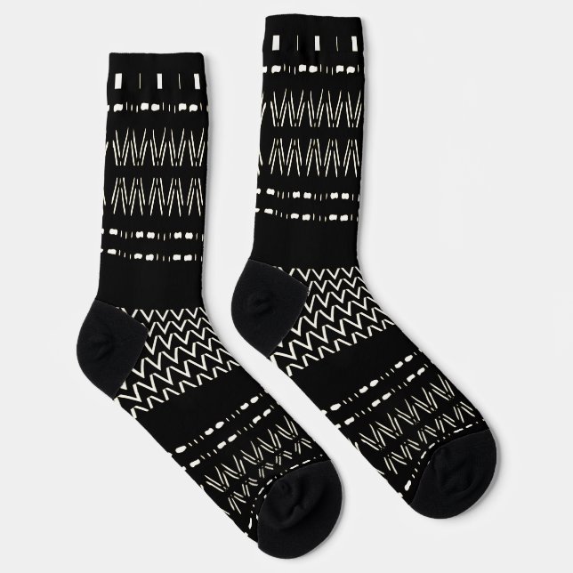 Calcetines Black And White Tribal Print Crew Socks (Derecha)