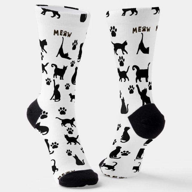 Calcetines Black and White Tuxedo Cat Patterned Socks Gift (Angular)