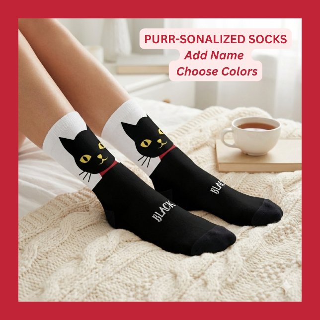 Calcetines Black Cat Socks Gift for Cat Lovers (Personalized Black Cat Socks, The perfect Custom Socks for any black cat lovers. For Cat Mom And dad)