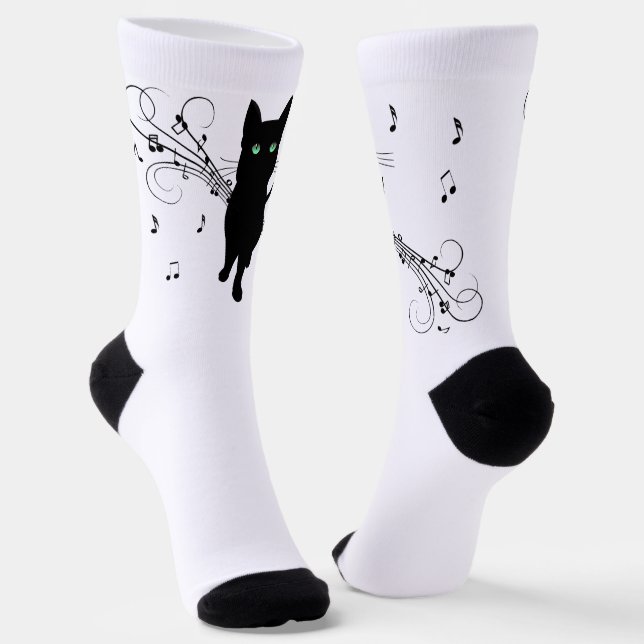 Calcetines Black Cat Surrounded by Whispering Notes of Music (Angular)