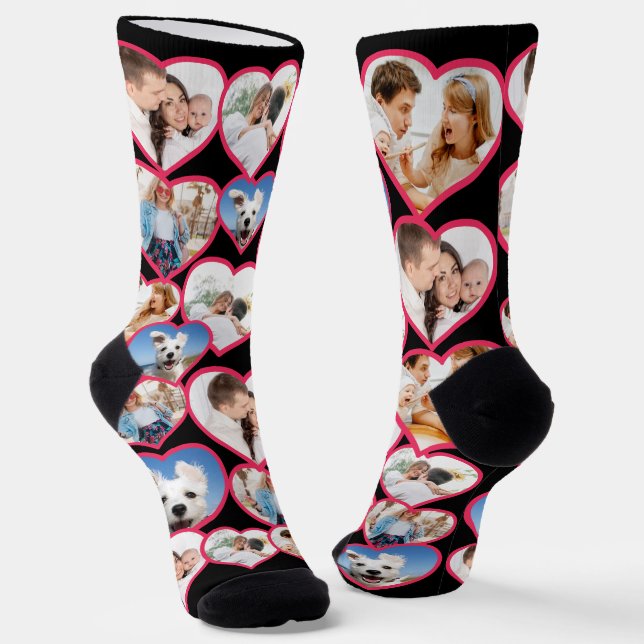 Calcetines Black Elegant Red Heart Pattern | 5 COLLAGE DE FOT (Angular)