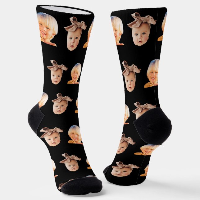 Calcetines Black Funny Personalizado 2 Face Photo Dad (Angular)