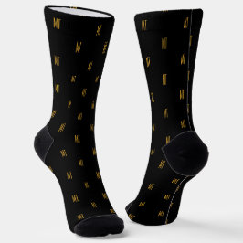 Calcetines Black & Gold Minimalist Modern Initials Monogram