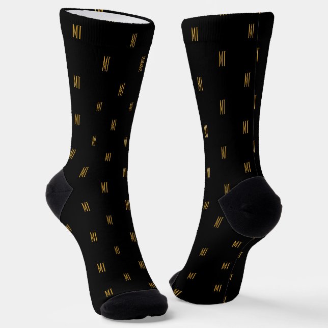 Calcetines Black & Gold Minimalist Modern Initials Monogram (Angular)