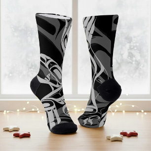 Calcetines Black Gray Haida Eagle Thunder Arte Nativo