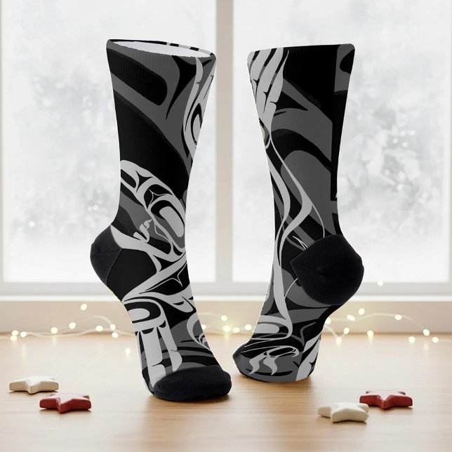 Calcetines Black Gray Haida Eagle Thunder Arte Nativo (Subido por el creador)