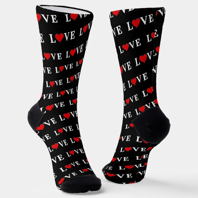 Calcetines Black LOVE Heart Elegant Trendy Black and White (Angular)