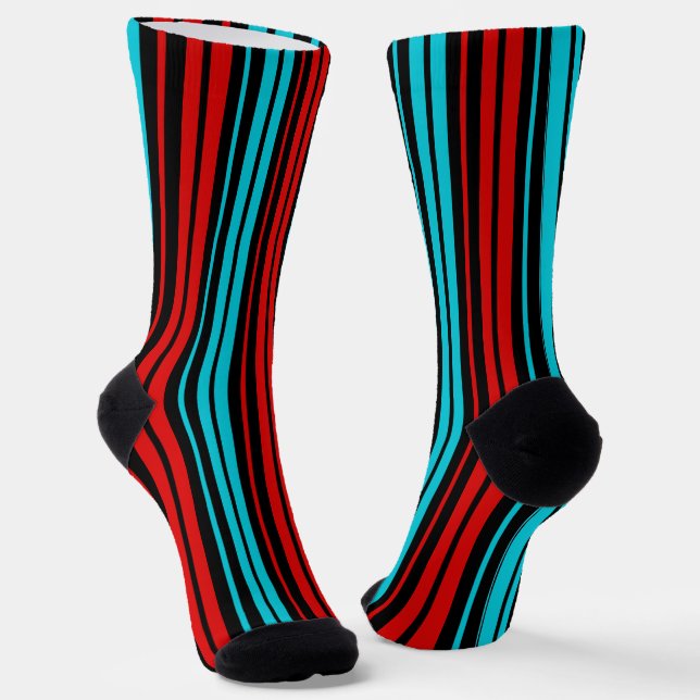 Calcetines Black Red Blue Stripes Pattern   (Angular)